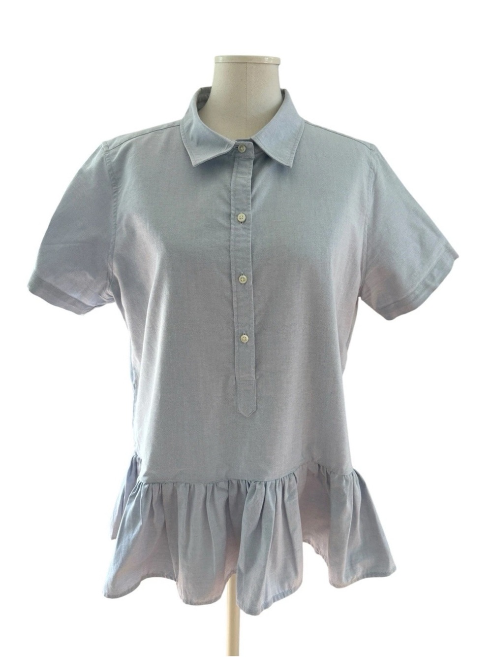 ANN MASHBURN Light Blue Short Sleeve Peplum Button-Down Shirt Sz XL